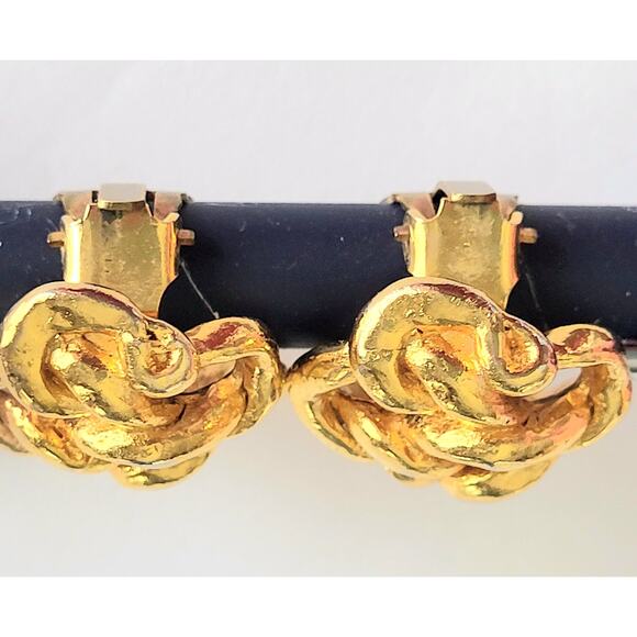 Sonia Rykiel Gold Earrings Chunky Clip-On Signed Vintage Mid Century Modern MCM - Picture 7 of 11